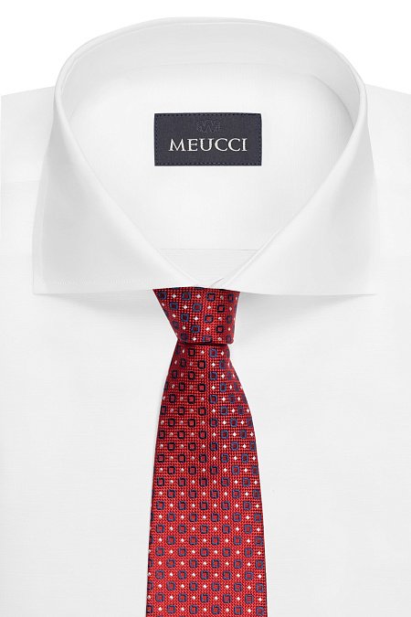 Шелковый галстук красного цвета с орнаментом для мужчин бренда Meucci (Италия), арт. EKM212202-19 - фото. Цвет: Красный, цветной орнамент. Купить в интернет-магазине https://shop.meucci.ru
