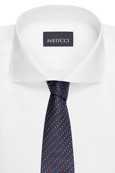 Темно-синий галстук из шелка с цветным орнаментом для мужчин бренда Meucci (Италия), арт. EKM212202-40 - фото. Цвет: Темно-синий, цветной орнамент. Купить в интернет-магазине https://shop.meucci.ru
