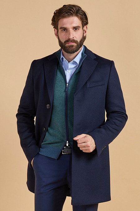 Пальто из шерсти с кашемиром темно-синего цвета  для мужчин бренда Meucci (Италия), арт. MI 5300191CL/11912 - фото. Цвет: Темно-синий. Купить в интернет-магазине https://shop.meucci.ru
