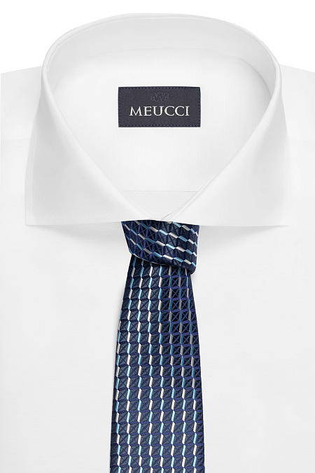 Темно-синий галстук с цветным орнаментом для мужчин бренда Meucci (Италия), арт. EKM212202-141 - фото. Цвет: Темно-синий, цветной орнамент. Купить в интернет-магазине https://shop.meucci.ru
