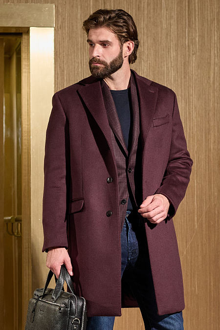 Пальто кашемировое бордового цвета  для мужчин бренда Meucci (Италия), арт. MI 5300191LP/11910 - фото. Цвет: Бордовый. Купить в интернет-магазине https://shop.meucci.ru
