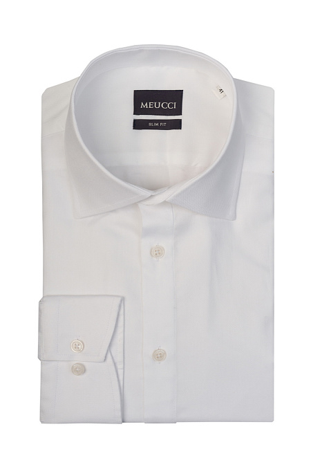 Модная мужская рубашка белая с эффектом non iron  арт. SL 9020 RL 0191 NON/231113 от Meucci (Италия) - фото. Цвет: Белый, микродизайн.

