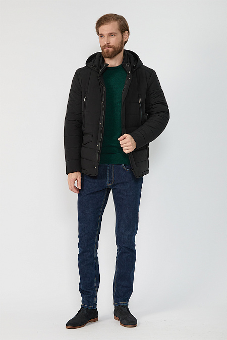 Утепленная стеганая куртка с капюшоном  для мужчин бренда Meucci (Италия), арт. 7047 - фото. Цвет: Темно-синий. Купить в интернет-магазине https://shop.meucci.ru
