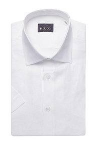 Льняная белая рубашка с коротким рукавом  (SL 9020 R BAS 0191/182081 K)