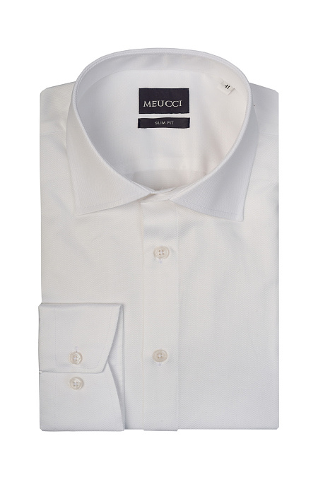 Модная мужская рубашка белая с микродизайном  арт. SL 9020 RL 0191 BAS/231109 от Meucci (Италия) - фото. Цвет: Белый, микродизайн.
