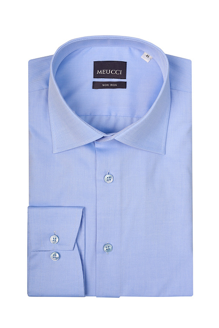 Модная мужская рубашка голубая с эффектом non iron  арт. SL 9020 R 0291 NON/231131 от Meucci (Италия) - фото. Цвет: Голубой, микродизайн.
