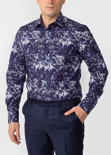 Рубашка для мужчин бренда Meucci (Италия), арт. SL 90202 R PAT 9191/141904 - фото. Цвет: Синий с белым принтом. Купить в интернет-магазине https://shop.meucci.ru
