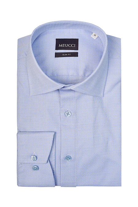 Модная мужская рубашка светло-синяя с микродизайном  арт. SL 9020 R 0791 MIC/231126 от Meucci (Италия) - фото. Цвет: Светло-синий, микродизайн.
