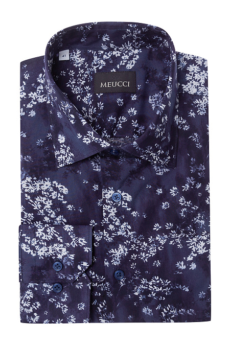 Рубашка для мужчин бренда Meucci (Италия), арт. SL 90202 R PAT 9191/141904 - фото. Цвет: Синий с белым принтом. Купить в интернет-магазине https://shop.meucci.ru
