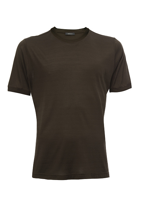 Шелковая футболка коричневого цвета для мужчин бренда Meucci (Италия), арт. 22FRTL4742 BROWN - фото. Цвет: Коричневый. Купить в интернет-магазине https://shop.meucci.ru
