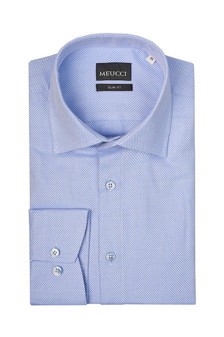 Модная мужская рубашка голубая с микродизайном арт. SL 9020 RL 0291 BAS/231127 от Meucci (Италия) - фото. Цвет: Голубой, микродизайн.

