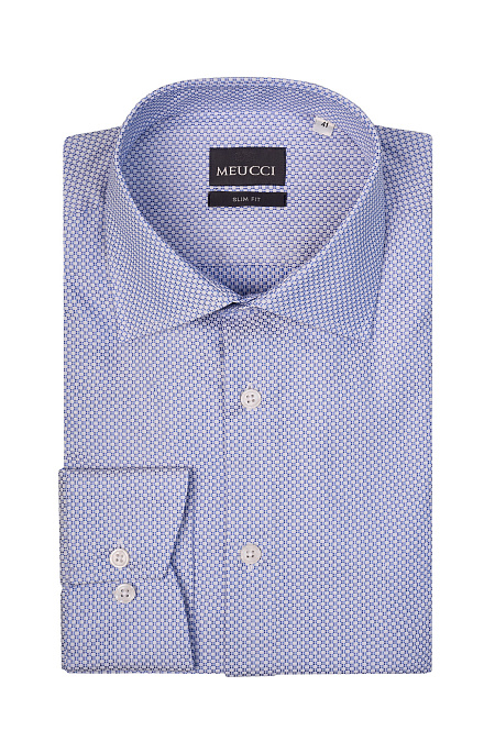 Модная мужская рубашка светло-синяя с орнаентом  арт. SL 9020 R 0291 MIC/231141 от Meucci (Италия) - фото. Цвет: Светло-синий, орнамент.
