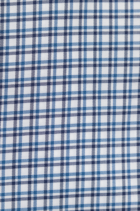 Модная мужская рубашка в цветную клетку с длинным рукавом арт. SL 9020 R CEL 0291/182073 от Meucci (Италия) - фото. Цвет: Белый, синяя клетка. Купить в интернет-магазине https://shop.meucci.ru

