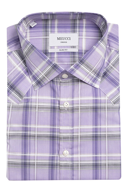 Модная мужская рубашка с коротким рукавом в клетку  арт. SL 90200R 44143/14775 от Meucci (Италия) - фото. Цвет: Клетка.
