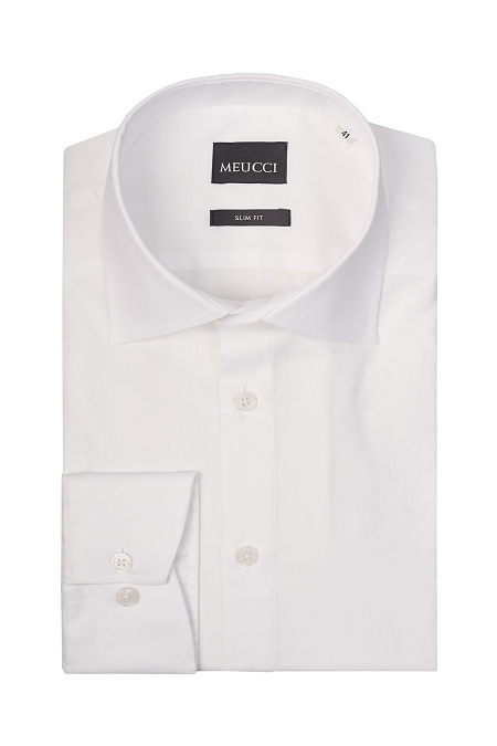 Модная мужская рубашка белая с микродизайном  арт. SL 9020 RL 0191 BAS/231110 от Meucci (Италия) - фото. Цвет: Белый, микродизайн.
